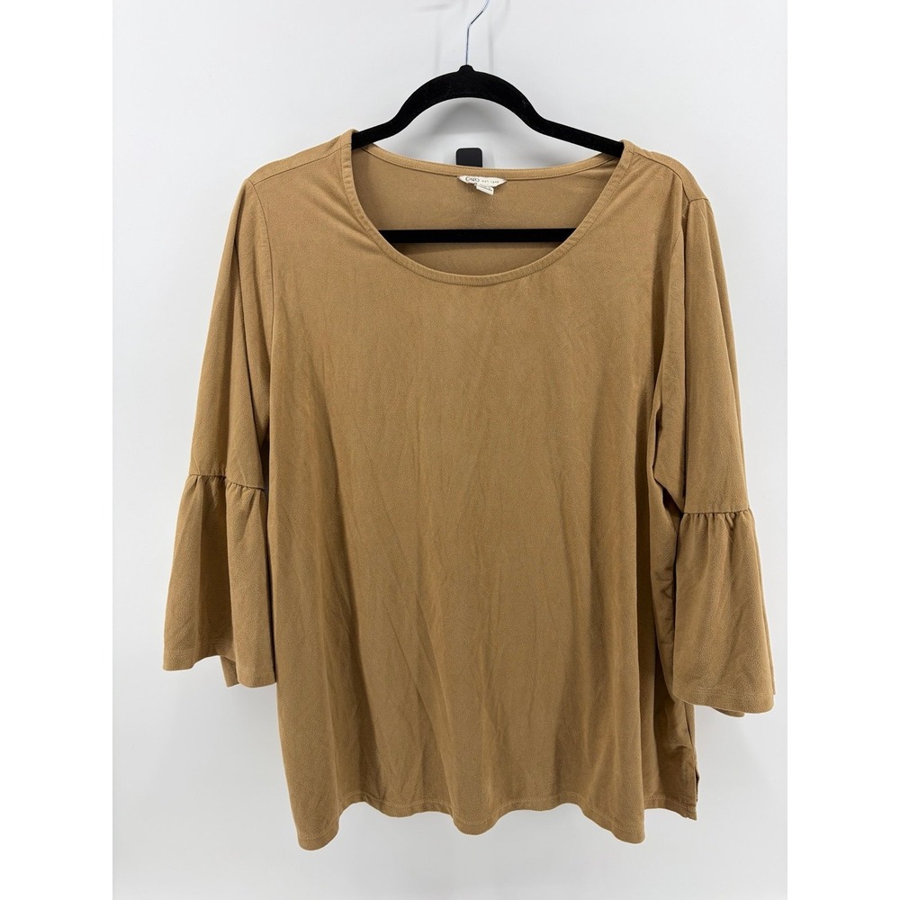 Cato, Est 1946 Tunic Brown Sueded, Bell Sleeves Minimalist Grunge Preppy, 14/16W